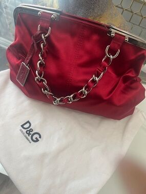 D&G Red Satin Chain-Handle Shoulder Bag
